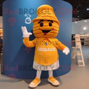 nan Croissant mascot costume character dressed with a Polo Tee and Hats