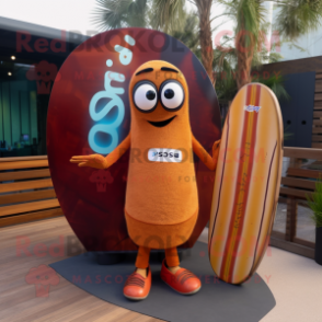 Rust Surfboard mascot costume character dressed with a Mini Dress and Wallets