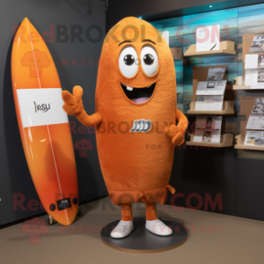 Rust Surfboard mascot costume character dressed with a Mini Dress and Wallets