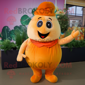 Orange Turnip mascot costume character dressed with a Corduroy Pants and Gloves