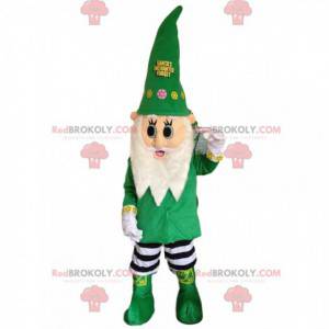 Green and white Christmas elf mascot, Santa Claus costume -