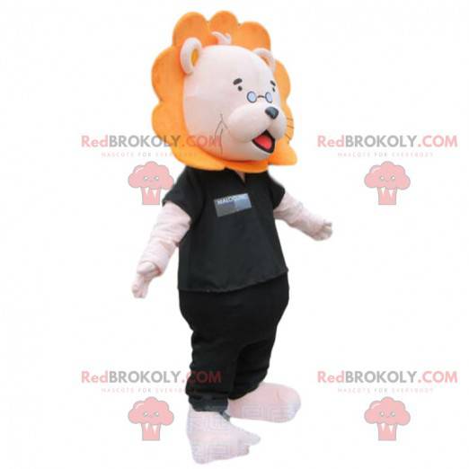Mascotte leone con occhiali e vestiti neri - Redbrokoly.com