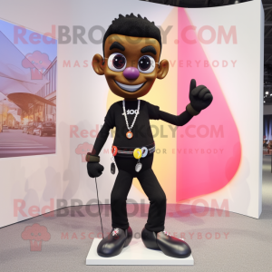 Black Acrobat mascot costume character dressed with a Skinny Jeans and Keychains