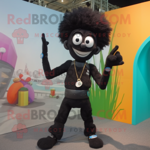 Black Acrobat mascot costume character dressed with a Skinny Jeans and Keychains