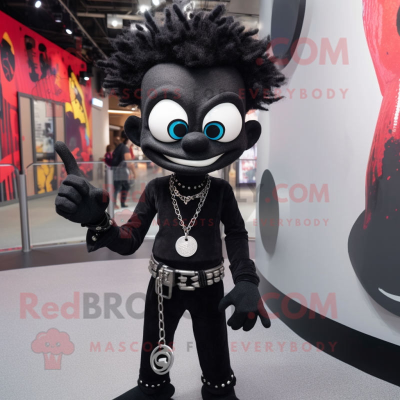 Black Acrobat mascot costume character dressed with a Skinny Jeans and Keychains