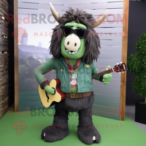 Forest Green Yak mascot costume character dressed with a Bootcut Jeans and Sunglasses