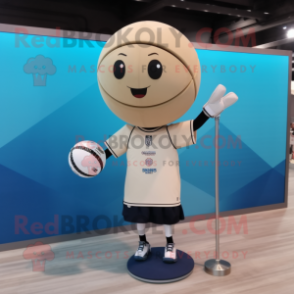 Beige Volleyball Ball mascot costume character dressed with a Graphic Tee and Bracelet watches