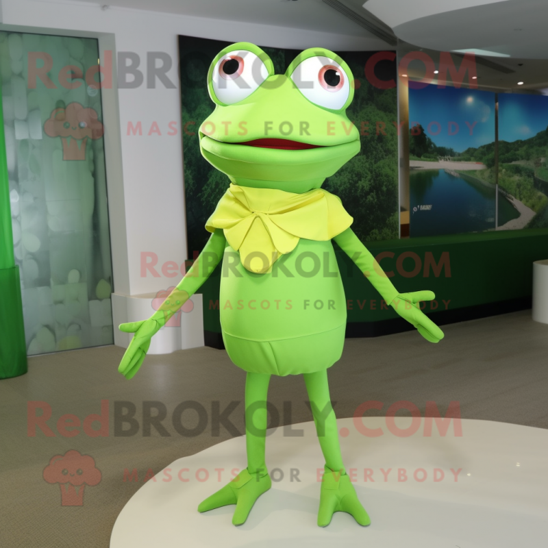 Lime Green Frog mascot costume character dressed with a Sheath Dress and Belts