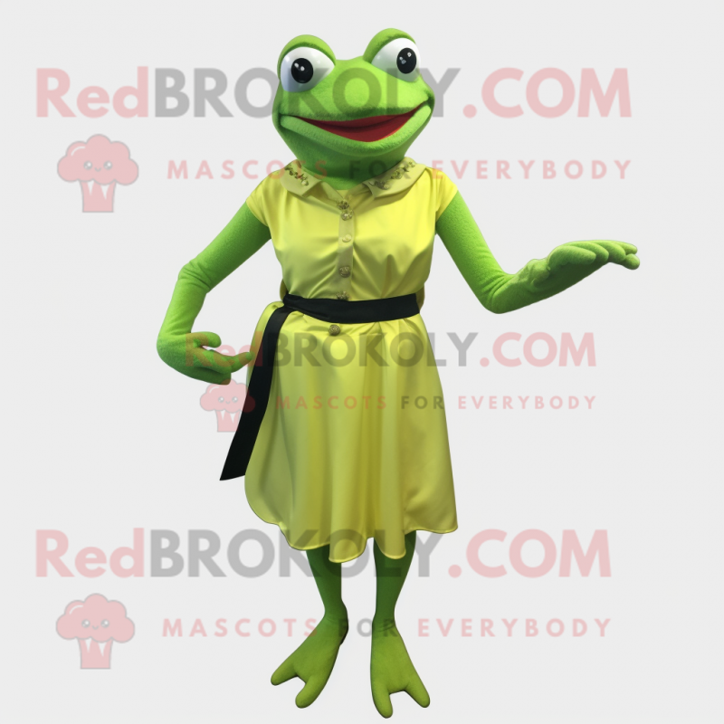 Lime Green Frog mascot costume character dressed with a Sheath Dress and Belts