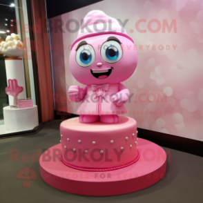 Pink Wedding Cake mascot costume character dressed with a Hoodie and Clutch bags
