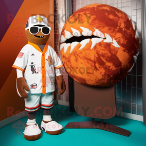 Rust Baseball Ball mascot costume character dressed with a Swimwear and Ties