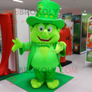 Lime Green Leprechaun Hat mascot costume character dressed with a Dress and Clutch bags