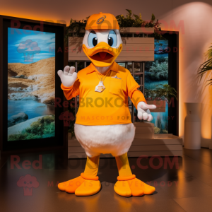 Orange Duck mascot costume character dressed with a Henley Tee and Headbands