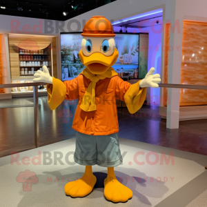 Orange Duck mascot costume character dressed with a Henley Tee and Headbands