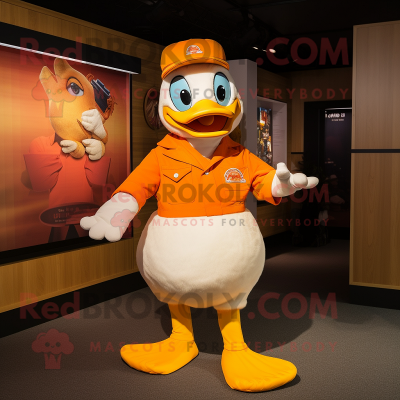 Orange Duck mascot costume character dressed with a Henley Tee and Headbands