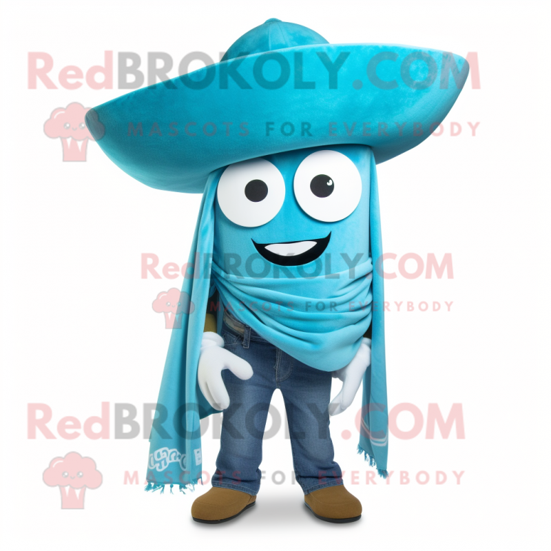 Cyan Tacos mascot costume character dressed with a Bootcut Jeans and Scarves Cyan Tacos mascot costume character dressed with a Bootcut Jeans and Scarves