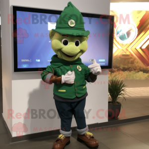 Olive Leprechaun Hat mascot costume character dressed with a Chinos and Smartwatches