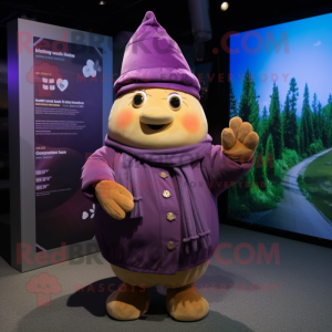Purple Potato mascot costume character dressed with a Parka and Hats