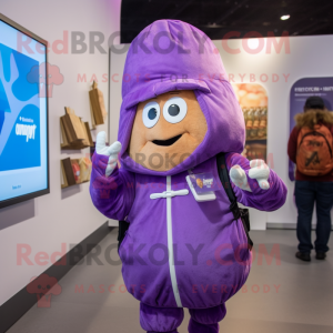 Purple Potato mascot costume character dressed with a Parka and Hats