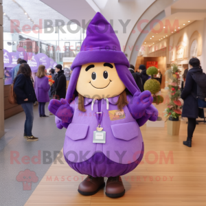 Purple Potato mascot costume character dressed with a Parka and Hats