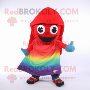 Red Rainbow mascot costume character dressed with a Bootcut Jeans and Scarf clips
