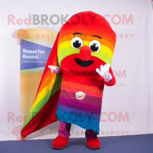 Red Rainbow mascot costume character dressed with a Bootcut Jeans and Scarf clips