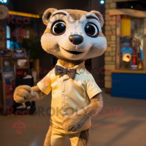 nan Meerkat mascot costume character dressed with a T-Shirt and Bow ties