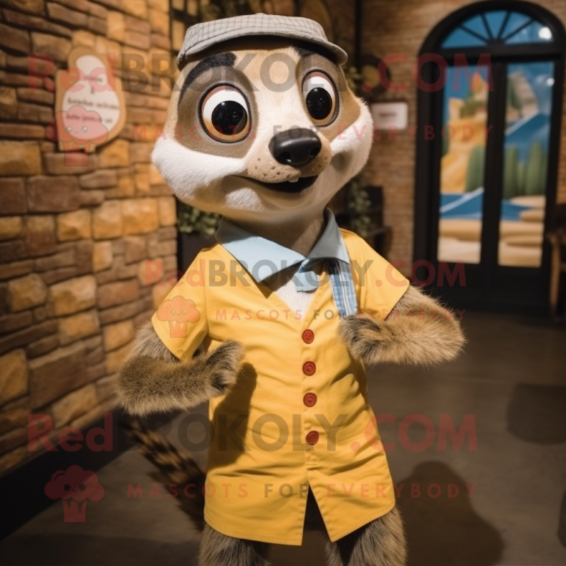nan Meerkat mascot costume character dressed with a T-Shirt and Bow ties nan Meerkat mascot costume character dressed with a T-Shirt and Bow ties
