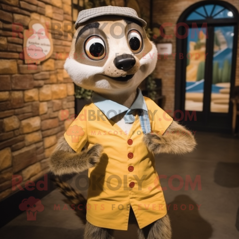 nan Meerkat mascot costume character dressed with a T-Shirt and Bow ties