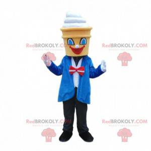 Mascotte gelato elegantemente vestita, costume cono -