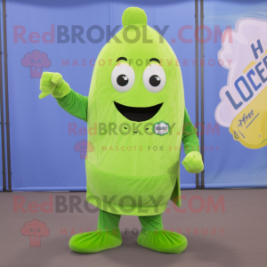 Lime Green Celery mascot costume character dressed with a Corduroy Pants and Digital watches