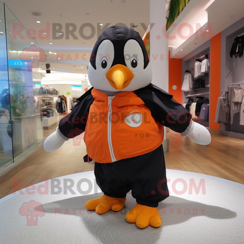 nan Penguin mascot costume character dressed with a Windbreaker and Suspenders