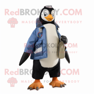 nan Penguin mascot costume character dressed with a Windbreaker and Suspenders