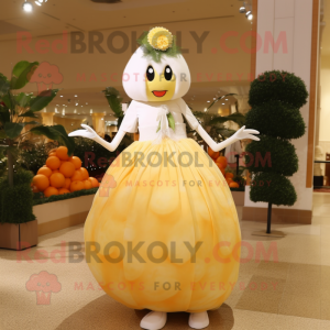 White Grapefruit mascot costume character dressed with a Empire Waist Dress and Earrings