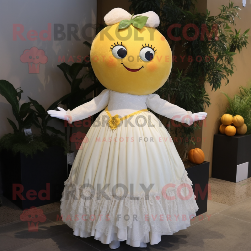 White Grapefruit mascot costume character dressed with a Empire Waist Dress and Earrings