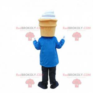 Mascota de helado elegantemente vestida, disfraz de cono -