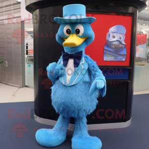 Sky Blue Emu mascot costume character dressed with a Suit and Berets