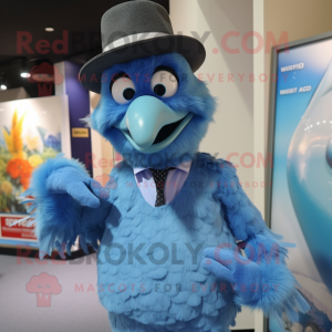 Sky Blue Emu mascot costume character dressed with a Suit and Berets