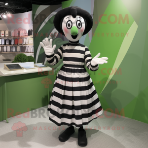 Olive Mime mascot costume character dressed with a Wrap Dress and Pocket squares