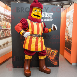 Rust Swiss Guard mascot costume character dressed with a Joggers and Shoe clips