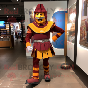 Rust Swiss Guard mascot costume character dressed with a Joggers and Shoe clips