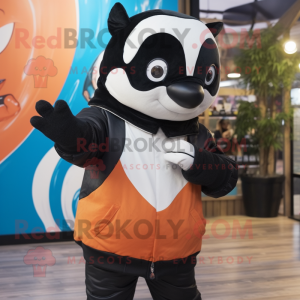 Peach Killer Whale mascot costume character dressed with a Parka and Cummerbunds