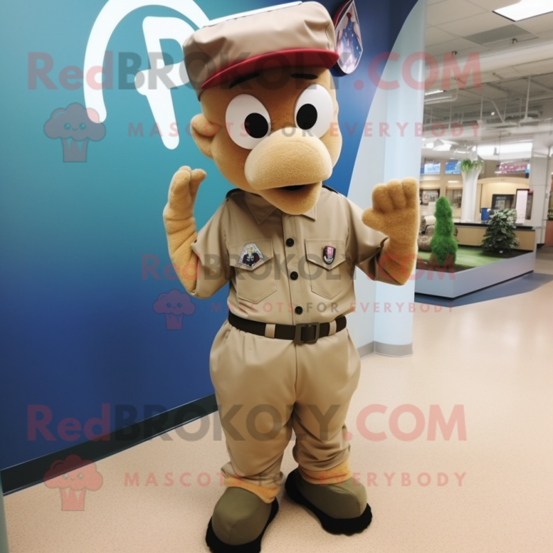 Tan Air Force Soldier mascot costume character dressed with a Baseball Tee and Scarf clips