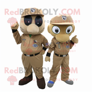 Tan Air Force Soldier mascot costume character dressed with a Baseball Tee and Scarf clips
