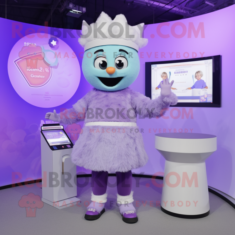 Lavender Ice mascot costume character dressed with a Culottes and Digital watches Lavender Ice mascot costume character dressed with a Culottes and Digital watches
