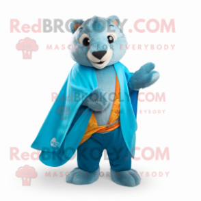 Cyan Marmot mascot costume character dressed with a Flare Jeans and Wraps