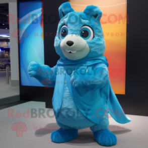 Cyan Marmot mascot costume character dressed with a Flare Jeans and Wraps