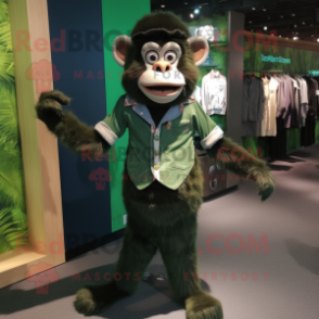 Forest Green Monkey mascot costume character dressed with a Waistcoat and Wallets