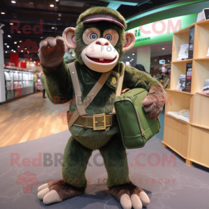 Forest Green Monkey mascot costume character dressed with a Waistcoat and Wallets