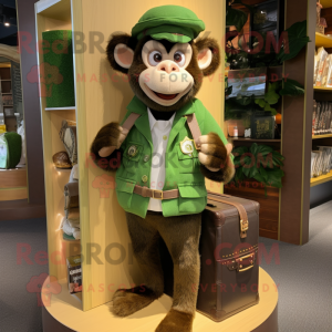 Forest Green Monkey mascot costume character dressed with a Waistcoat and Wallets